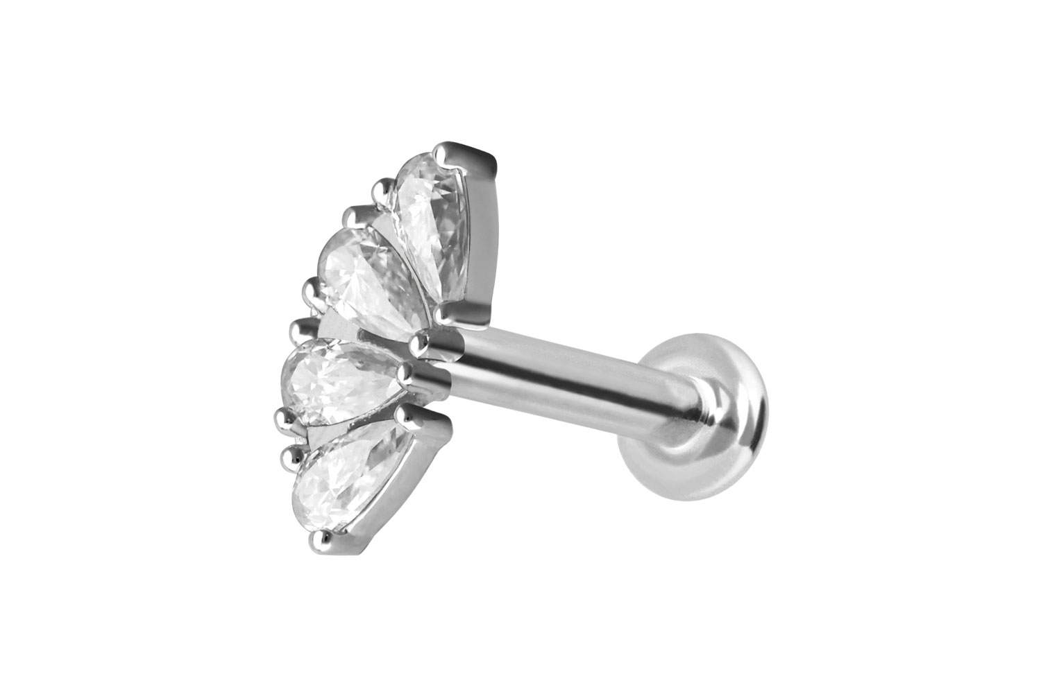 14 Karat Gold Labret Piercing mit Push Fit MOISSANIT-BOGEN